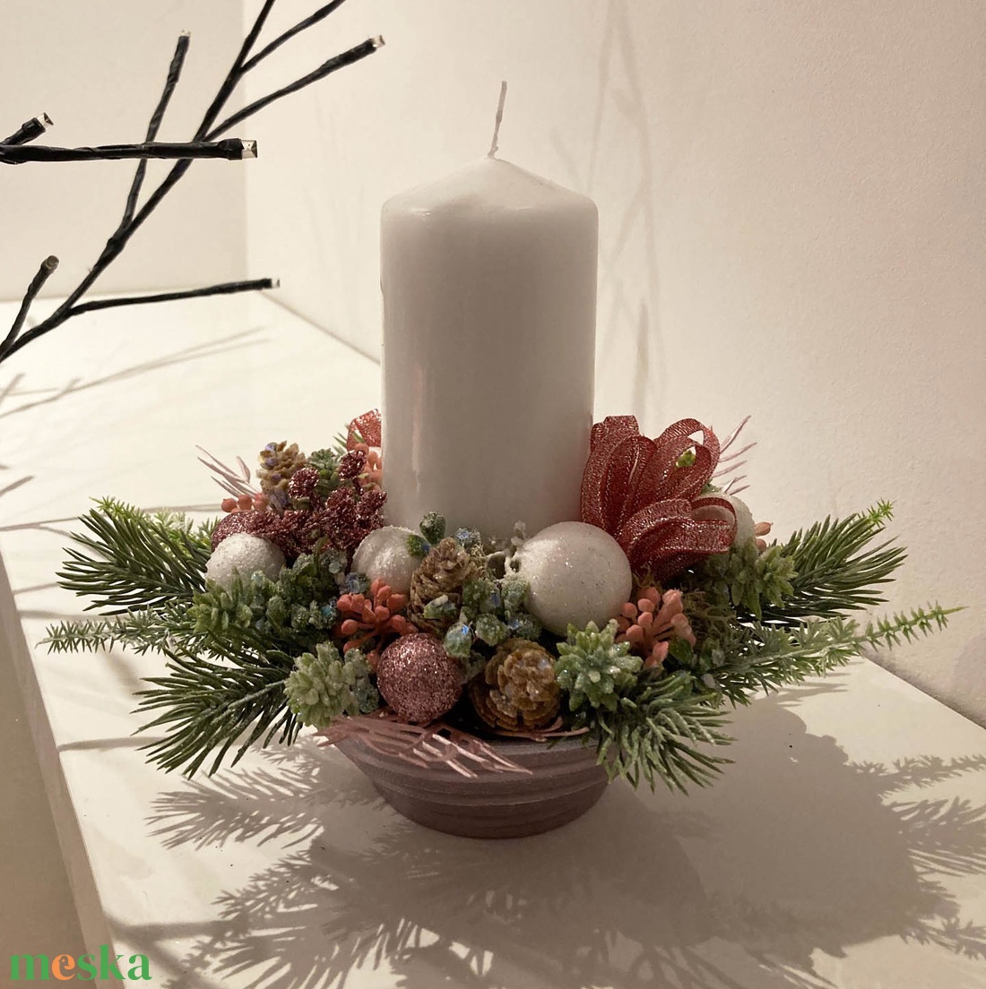 Karácsonyi asztaldísz rózsaszín  - karácsony - karácsonyi lakásdekoráció - karácsonyi lakásdíszek - Meska.hu