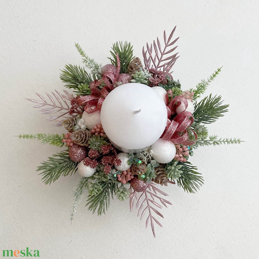 Karácsonyi asztaldísz rózsaszín  - karácsony - karácsonyi lakásdekoráció - karácsonyi lakásdíszek - Meska.hu