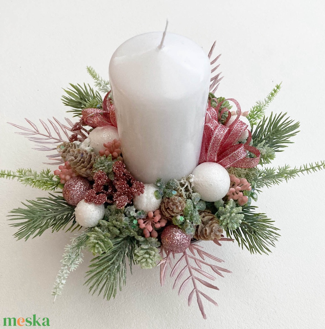 Karácsonyi asztaldísz rózsaszín  - karácsony - karácsonyi lakásdekoráció - karácsonyi lakásdíszek - Meska.hu