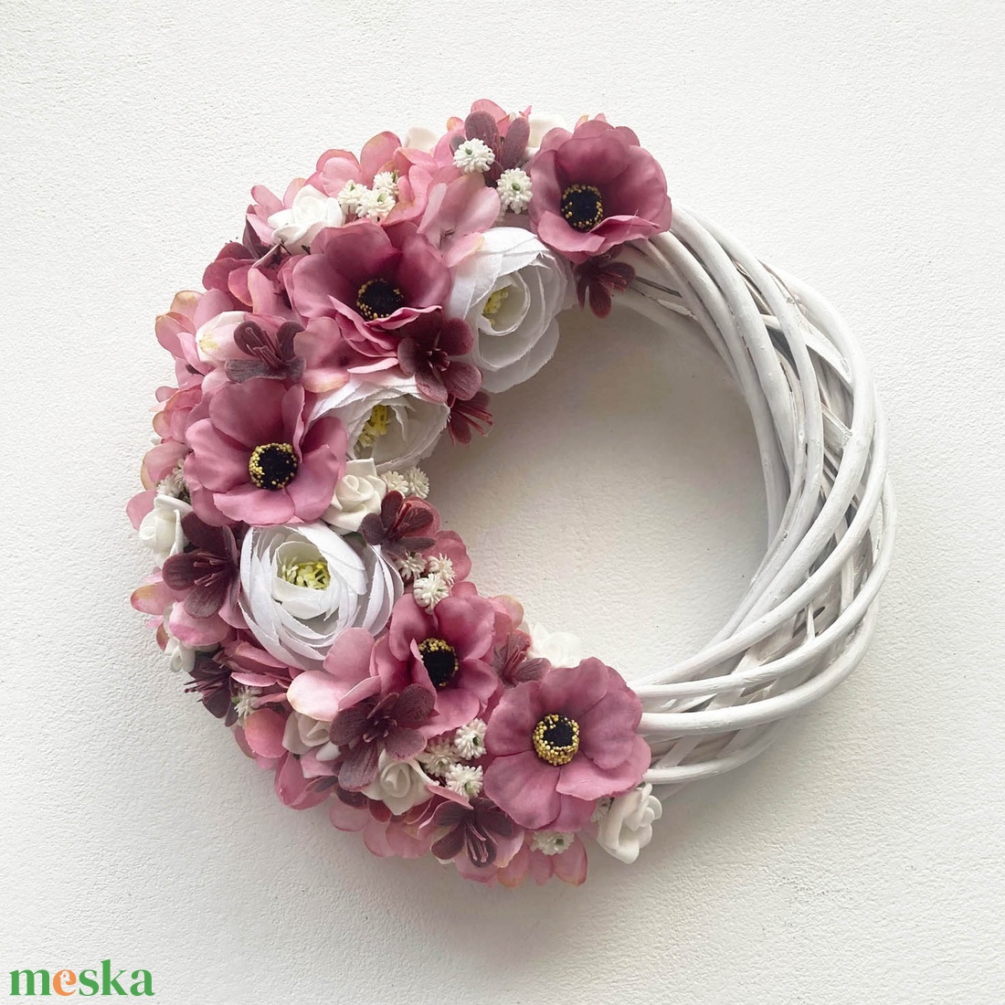 Selyemvirágos ajtódísz romantikus - otthon & életmód - dekoráció - ajtó- és ablak dekoráció - ajtódísz & kopogtató - Meska.hu