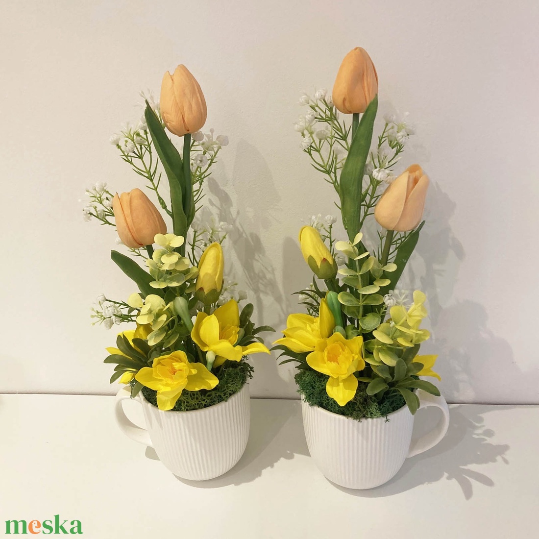 Bögrés tavaszi asztaldísz csomag 2db - otthon & életmód - dekoráció - asztal és polc dekoráció - asztaldísz - Meska.hu