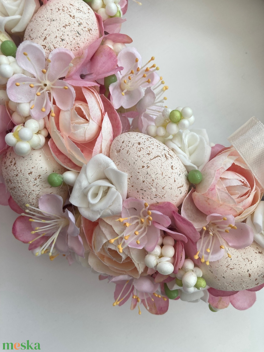 Húsvéti ajtódísz púder rózsaszín - ünnepi díszek, dekorációk - húsvéti díszek és dekorációk - húsvéti ajtódísz, kopogtató - Meska.hu