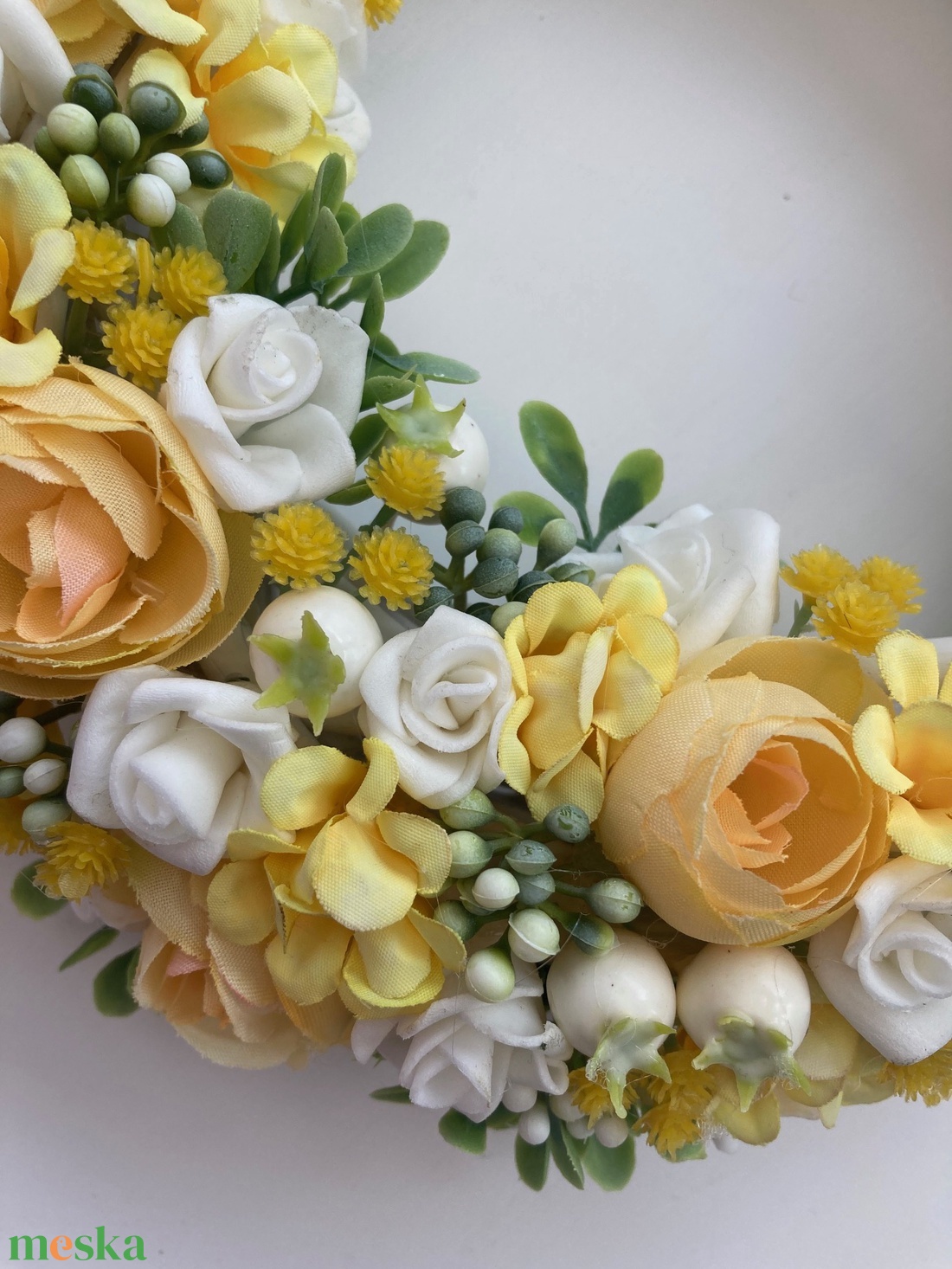 Tavaszi ajtódísz sárga fehér  - otthon & életmód - dekoráció - ajtó- és ablak dekoráció - ajtódísz & kopogtató - Meska.hu