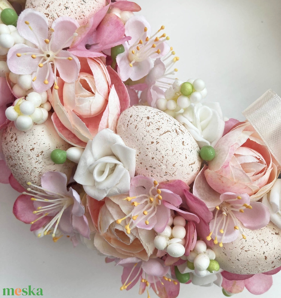 Húsvéti ajtódísz púder rózsaszín - ünnepi díszek, dekorációk - húsvéti díszek és dekorációk - húsvéti ajtódísz, kopogtató - Meska.hu