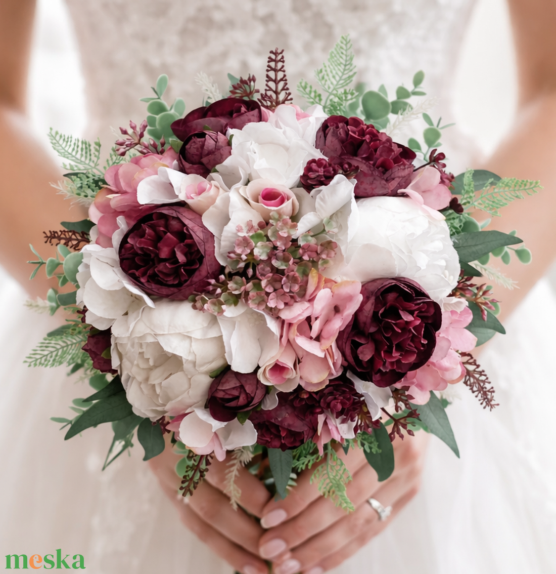 Menyasszonyi csokor rózsaszín bordó - esküvő - menyasszonyi- és dobócsokor - Meska.hu