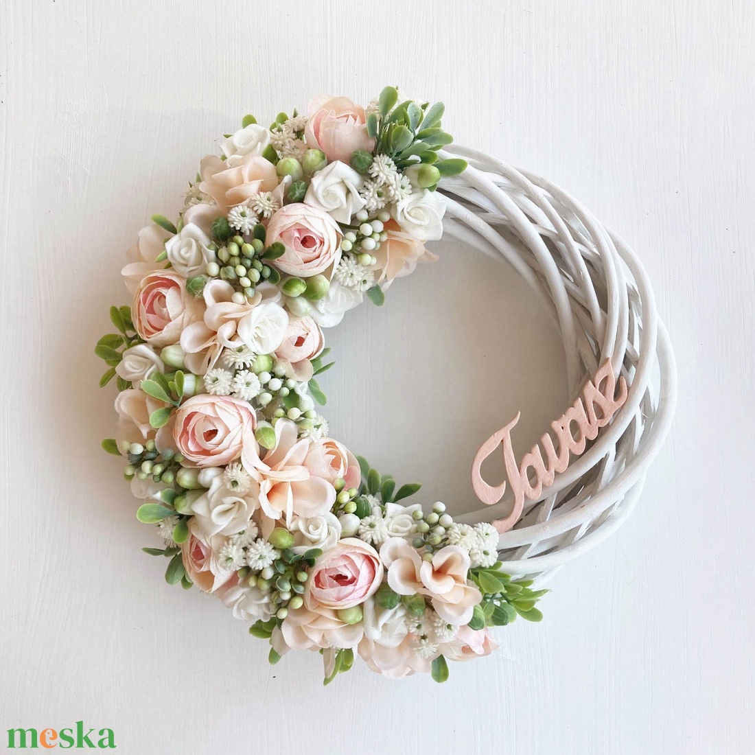 Tavasz ajtódísz púder fehér - otthon & életmód - dekoráció - ajtó- és ablak dekoráció - ajtódísz & kopogtató - Meska.hu