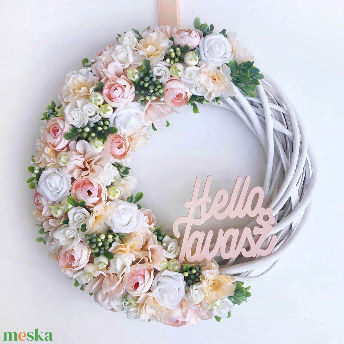 Tavaszi ajtódísz púder rózsaszín - otthon & életmód - dekoráció - ajtó- és ablak dekoráció - ajtódísz & kopogtató - Meska.hu