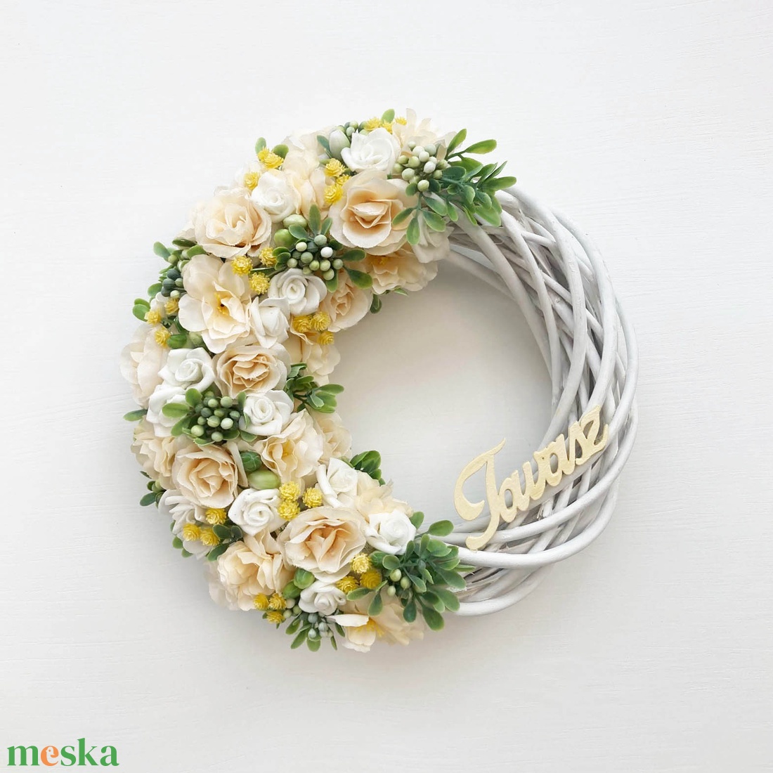 Tavaszi ajtódísz krém sárga - otthon & életmód - dekoráció - ajtó- és ablak dekoráció - ajtódísz & kopogtató - Meska.hu