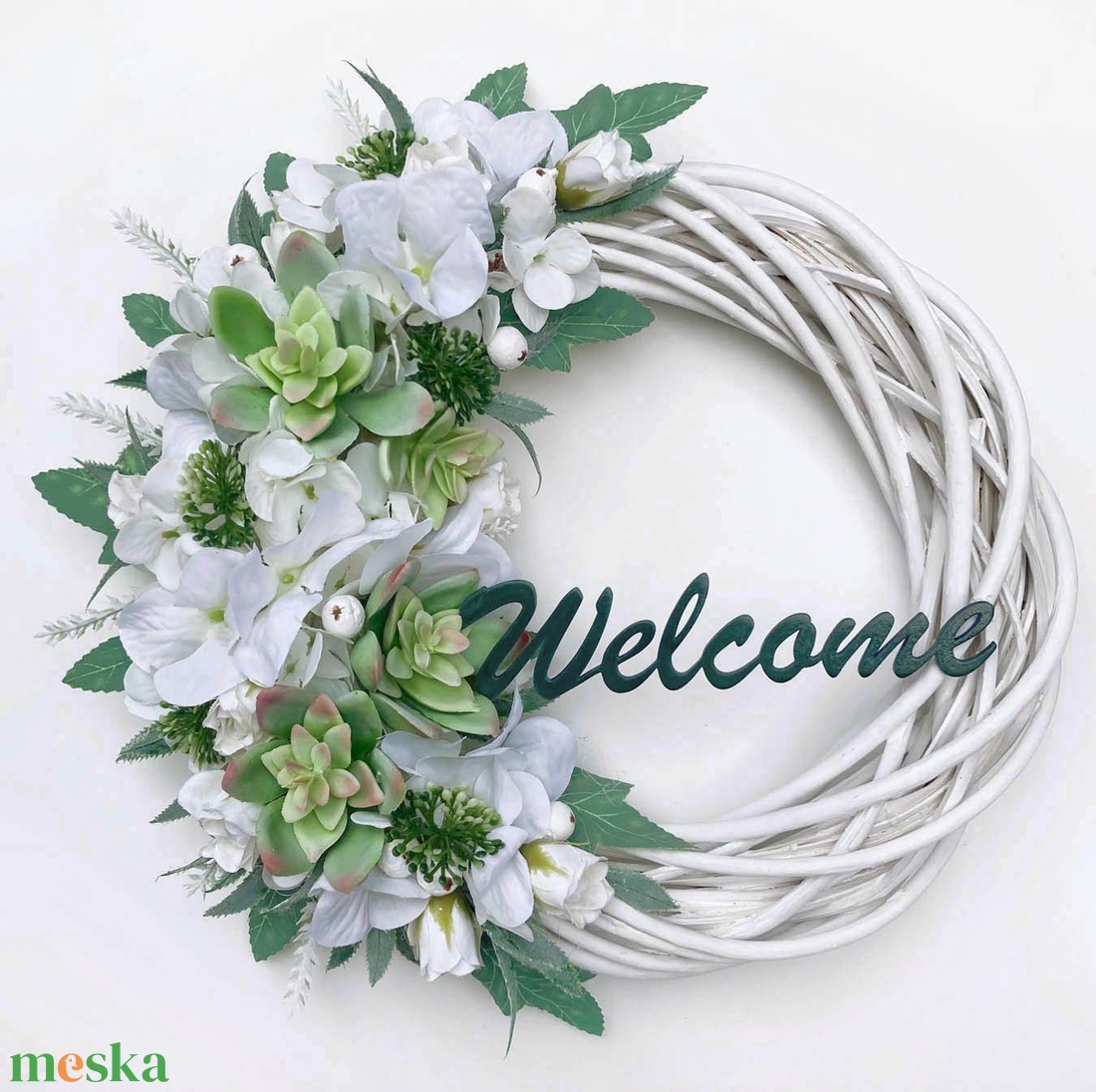 Kövirózsás ajtódísz kopogtató Welcome - otthon & életmód - dekoráció - ajtó- és ablak dekoráció - ajtódísz & kopogtató - Meska.hu