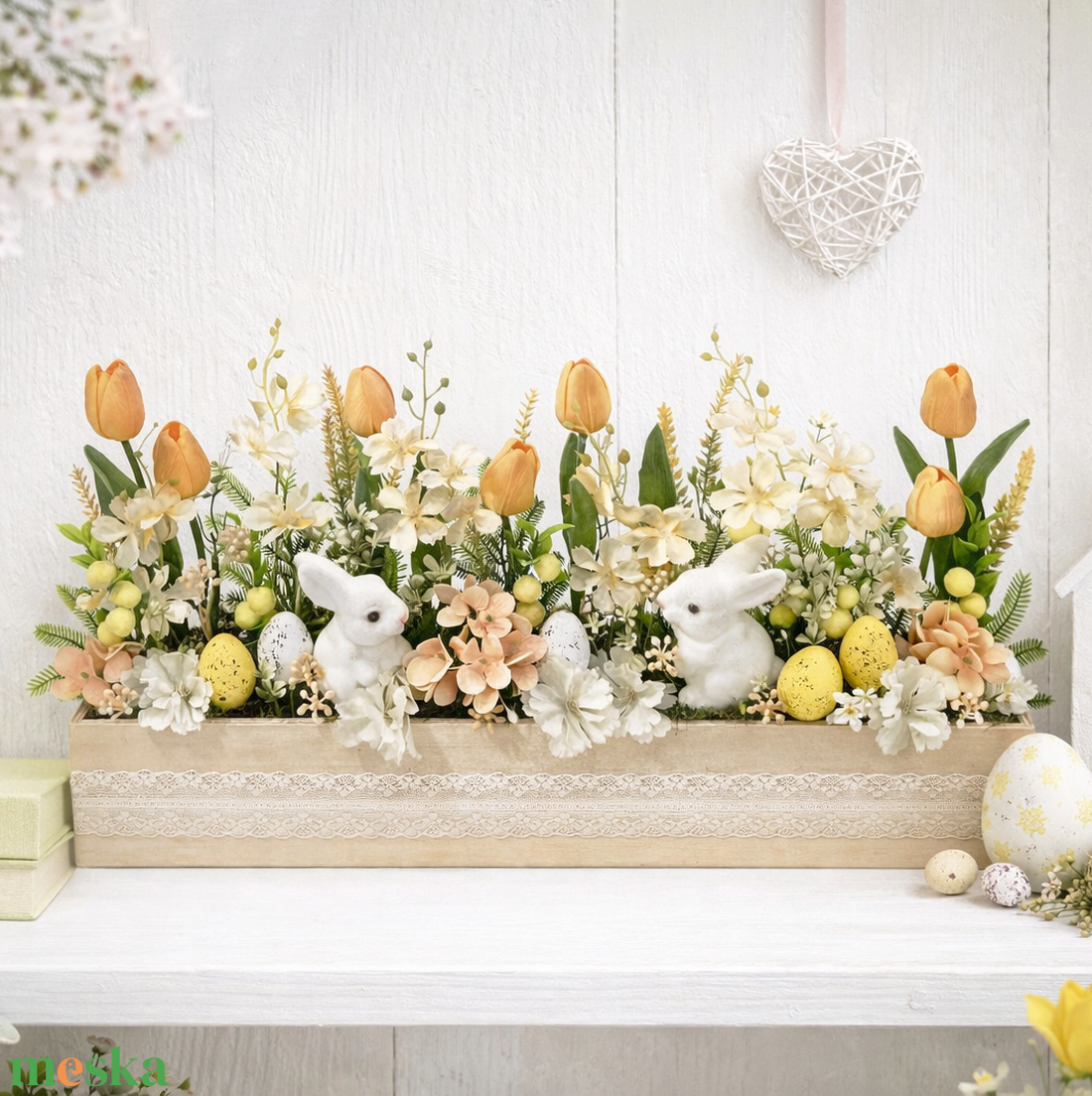 Nagy húsvéti virágláda asztaldísz - ünnepi díszek, dekorációk - húsvéti díszek és dekorációk - húsvéti asztaldíszek - Meska.hu