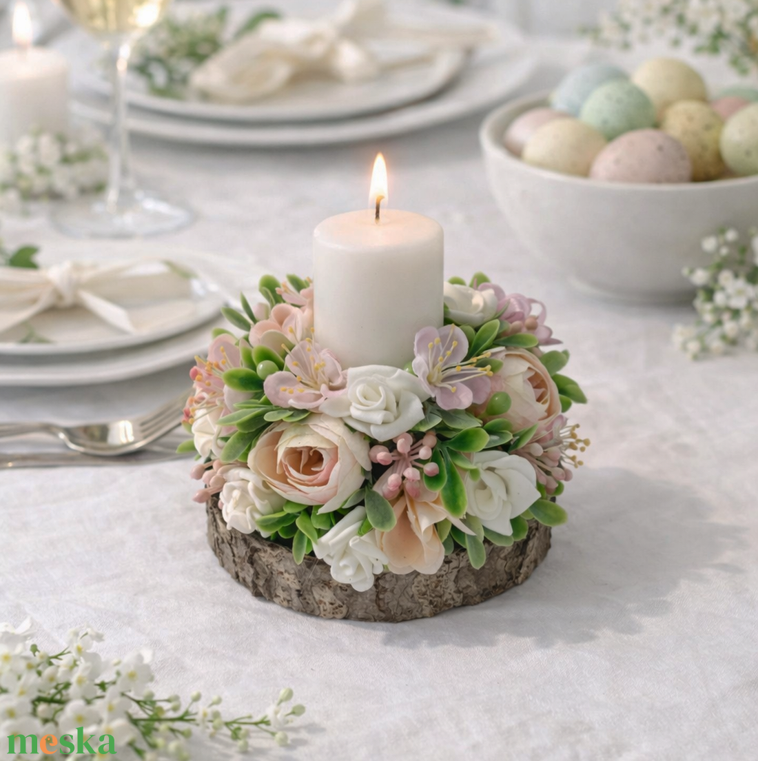 Tavaszi asztaldísz gyertyás púder - ünnepi díszek, dekorációk - húsvéti díszek és dekorációk - húsvéti asztaldíszek - Meska.hu