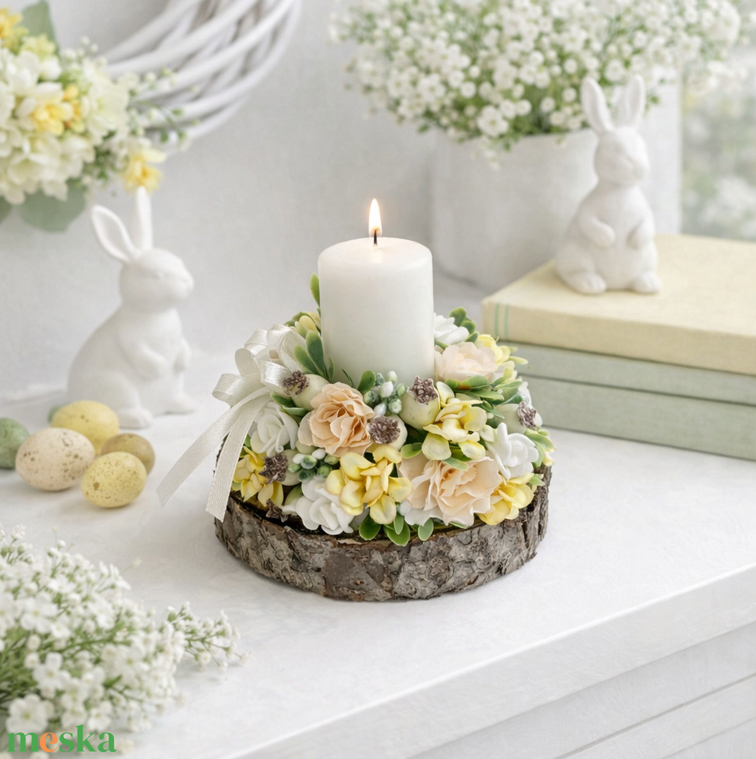 Tavaszi asztaldísz gyertyás barack - ünnepi díszek, dekorációk - húsvéti díszek és dekorációk - húsvéti asztaldíszek - Meska.hu