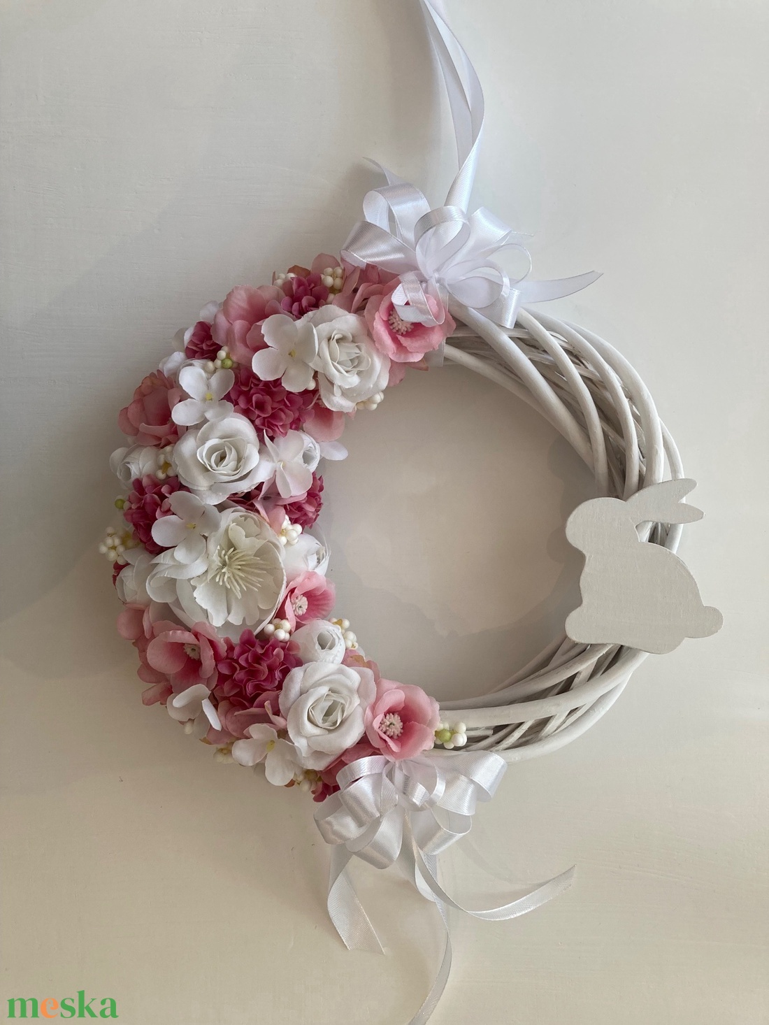 Húsvéti ajtódísz pink - ünnepi díszek, dekorációk - húsvéti díszek és dekorációk - húsvéti ajtódísz, kopogtató - Meska.hu