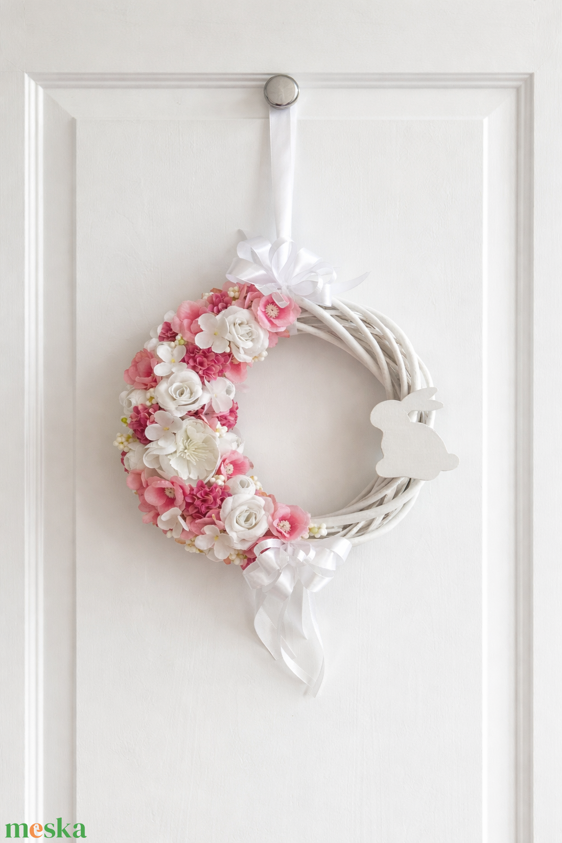 Húsvéti ajtódísz pink - ünnepi díszek, dekorációk - húsvéti díszek és dekorációk - húsvéti ajtódísz, kopogtató - Meska.hu