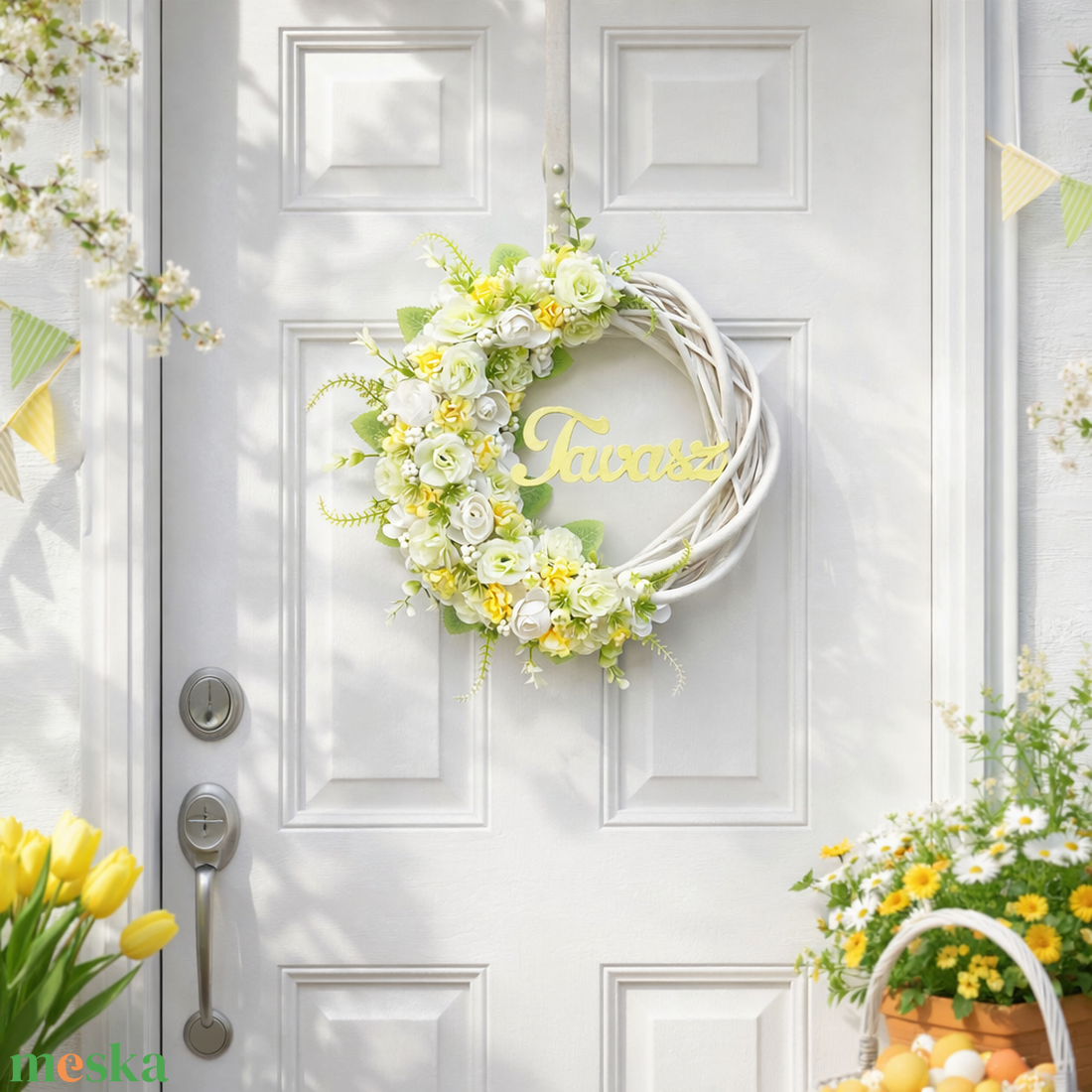 Tavaszi virágos ajtódísz - otthon & életmód - dekoráció - ajtó- és ablak dekoráció - ajtódísz & kopogtató - Meska.hu
