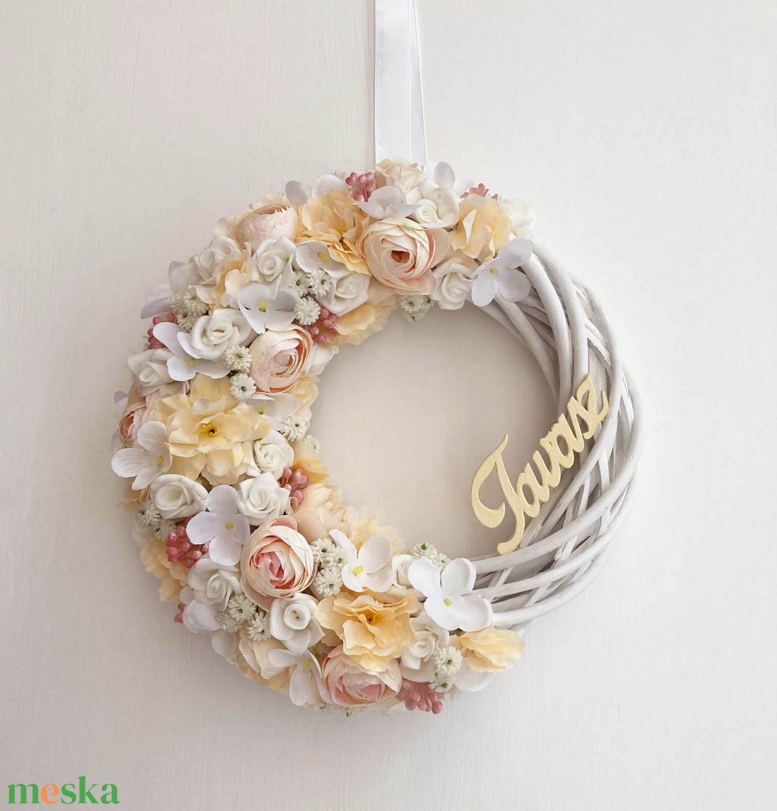 Tavaszi ajtódísz krém púder - otthon & életmód - dekoráció - ajtó- és ablak dekoráció - ajtódísz & kopogtató - Meska.hu