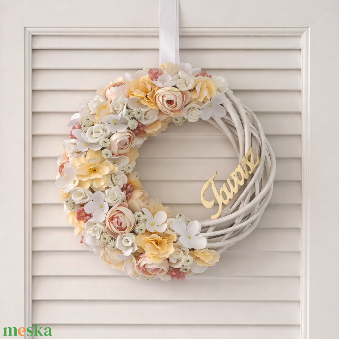 Tavaszi ajtódísz krém púder - otthon & életmód - dekoráció - ajtó- és ablak dekoráció - ajtódísz & kopogtató - Meska.hu