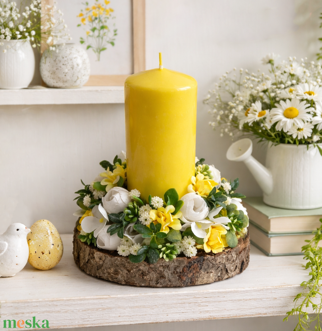 Tavaszi asztaldísz gyertyás - ünnepi díszek, dekorációk - húsvéti díszek és dekorációk - húsvéti asztaldíszek - Meska.hu