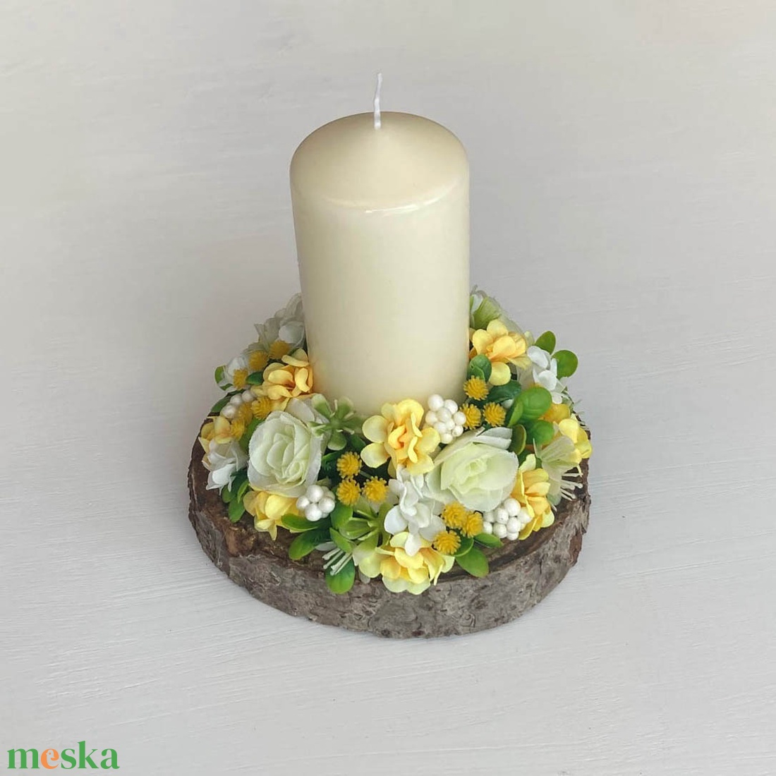 Tavaszi asztaldísz gyertyás krém - ünnepi díszek, dekorációk - húsvéti díszek és dekorációk - húsvéti asztaldíszek - Meska.hu