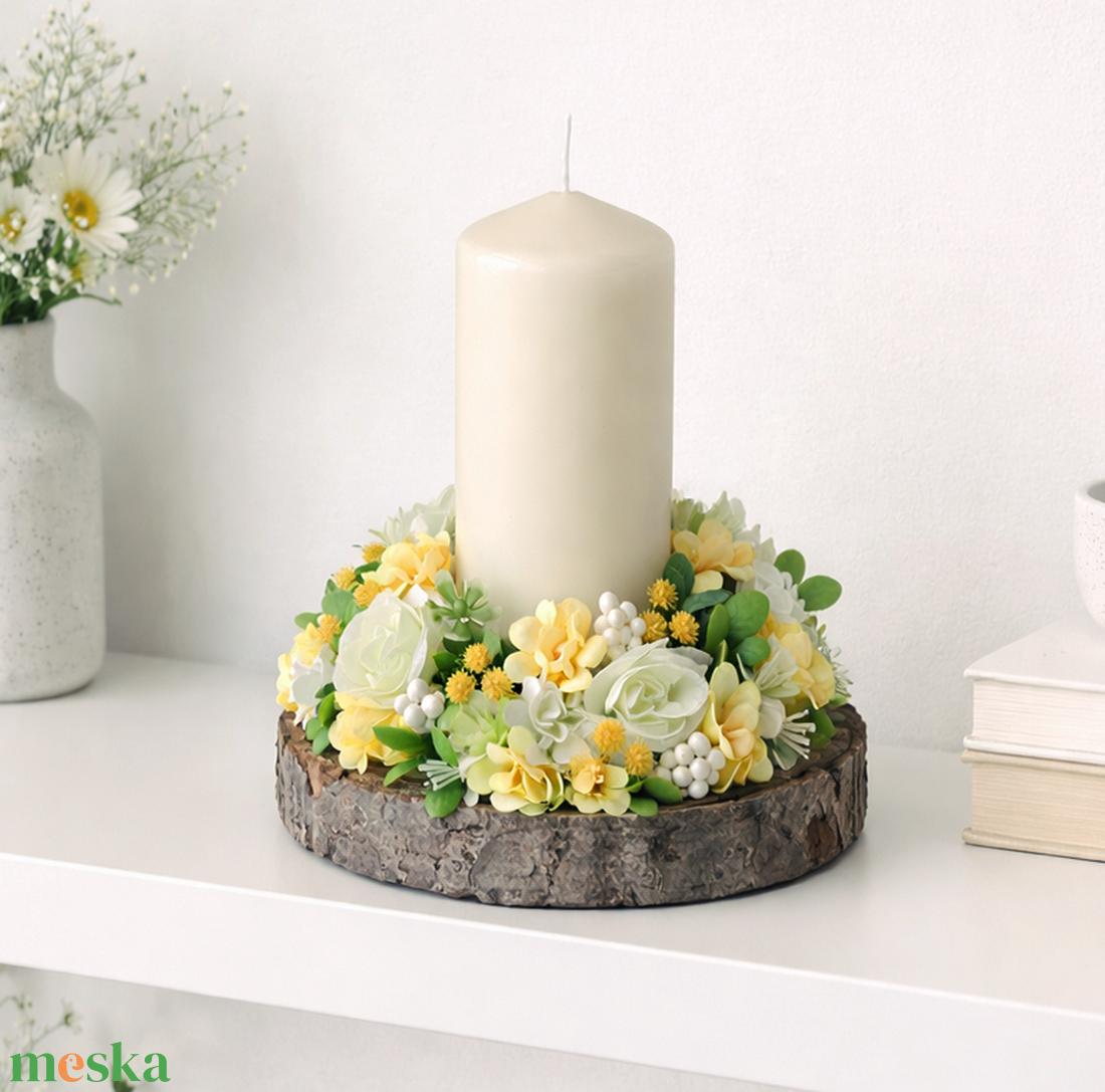 Tavaszi asztaldísz gyertyás krém - ünnepi díszek, dekorációk - húsvéti díszek és dekorációk - húsvéti asztaldíszek - Meska.hu