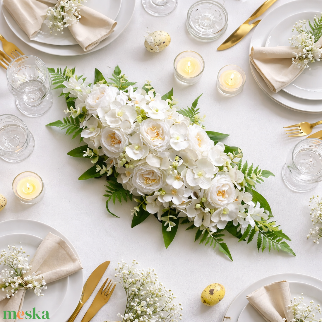 Selyemvirág asztaldísz fehér - esküvő - dekoráció - asztaldísz - Meska.hu