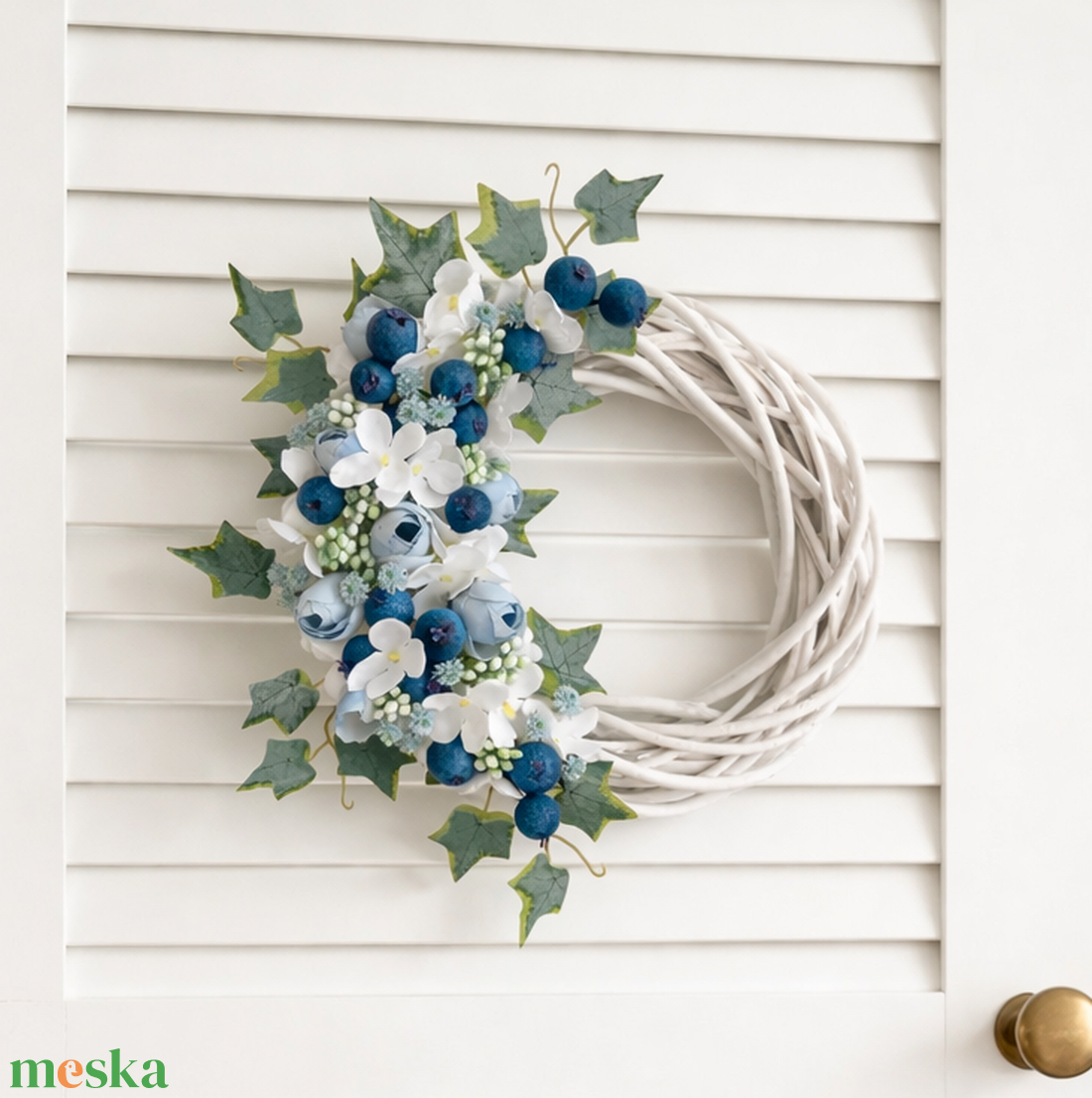 Kék bogyós ajtódísz - otthon & életmód - dekoráció - ajtó- és ablak dekoráció - ajtódísz & kopogtató - Meska.hu