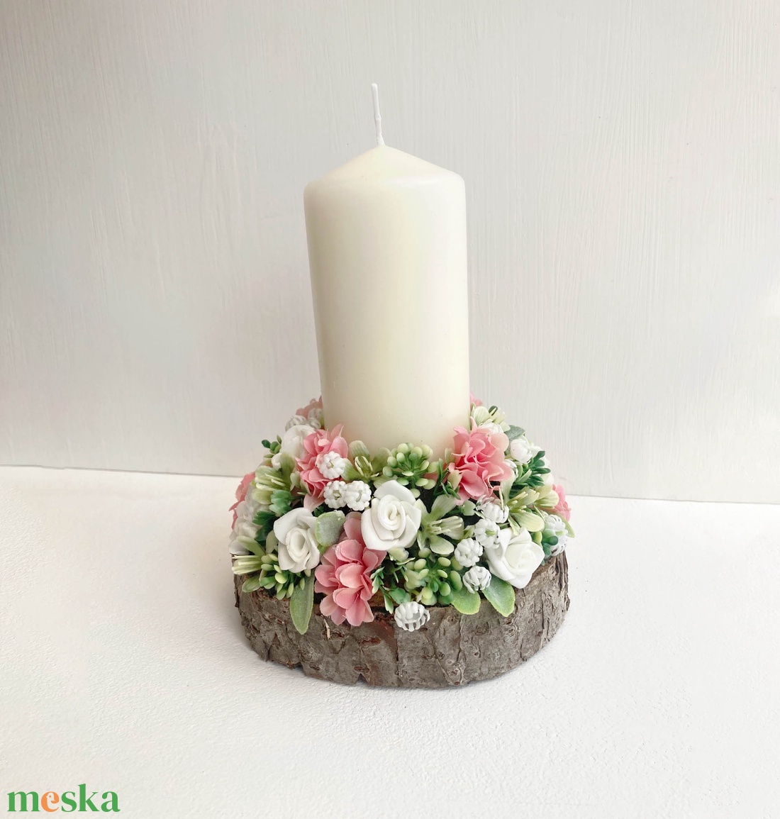 Tavaszi asztaldísz gyertyás rózsaszín - ünnepi díszek, dekorációk - húsvéti díszek és dekorációk - húsvéti asztaldíszek - Meska.hu