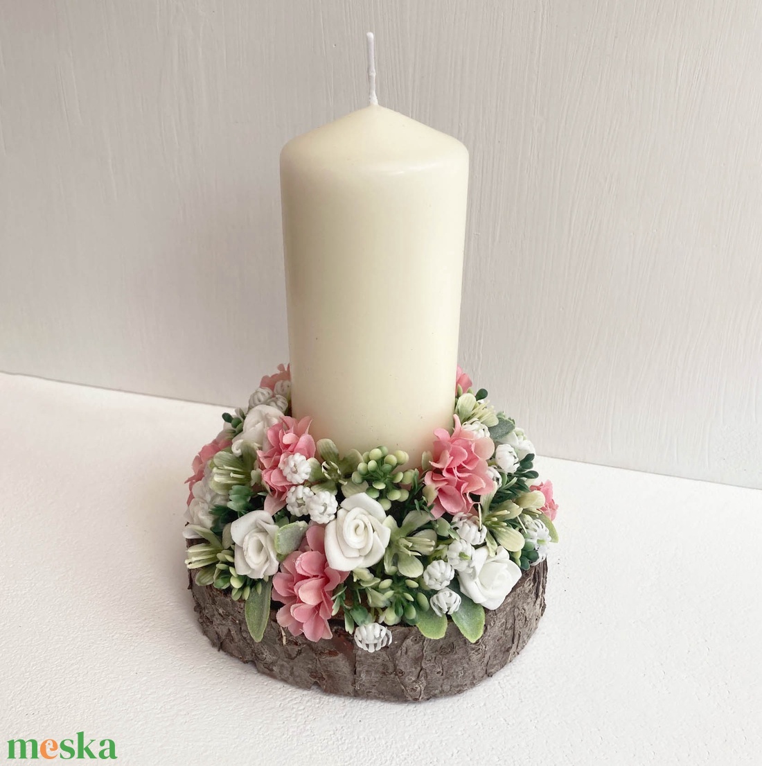 Tavaszi asztaldísz gyertyás rózsaszín - ünnepi díszek, dekorációk - húsvéti díszek és dekorációk - húsvéti asztaldíszek - Meska.hu