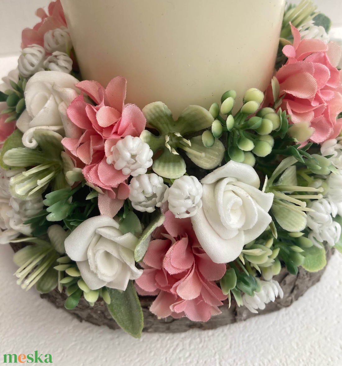 Tavaszi asztaldísz gyertyás rózsaszín - ünnepi díszek, dekorációk - húsvéti díszek és dekorációk - húsvéti asztaldíszek - Meska.hu