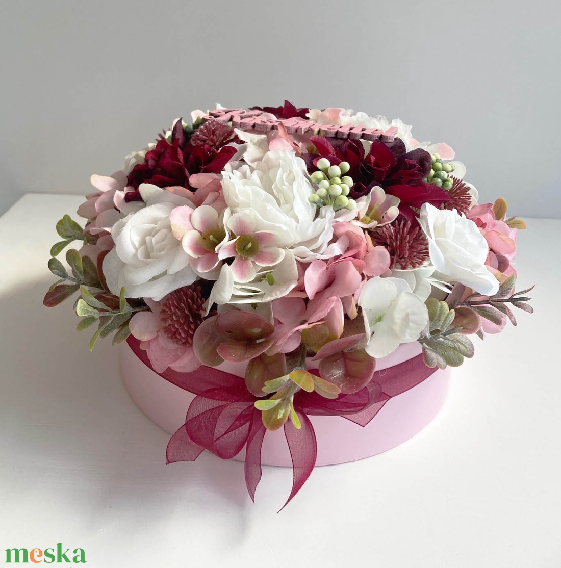 Virágdoboz bordó rózsaszín - otthon & életmód - virágdekoráció - virágok - virágbox - Meska.hu