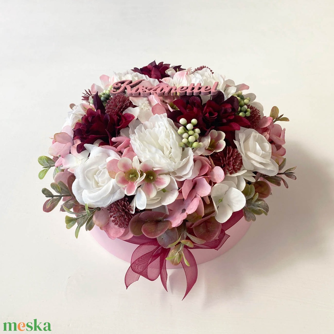 Virágdoboz bordó rózsaszín - otthon & életmód - virágdekoráció - virágok - virágbox - Meska.hu