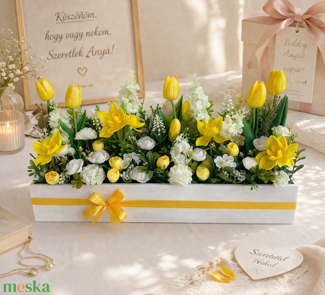 Tulipános virágláda asztaldísz - otthon & életmód - virágdekoráció - virágok - virágbox - Meska.hu
