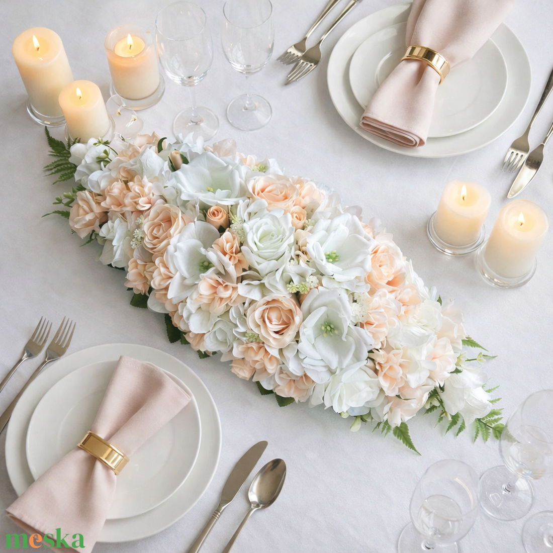 Esküvői asztaldísz púder selyemvirágos - esküvő - dekoráció - asztaldísz - Meska.hu