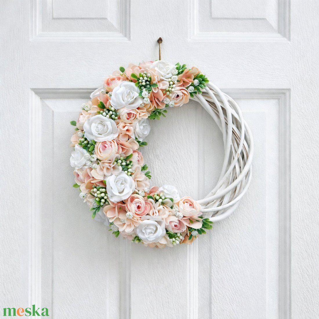 Tavaszi ajtódísz púder rózsaszín - otthon & életmód - dekoráció - ajtó- és ablak dekoráció - ajtódísz & kopogtató - Meska.hu