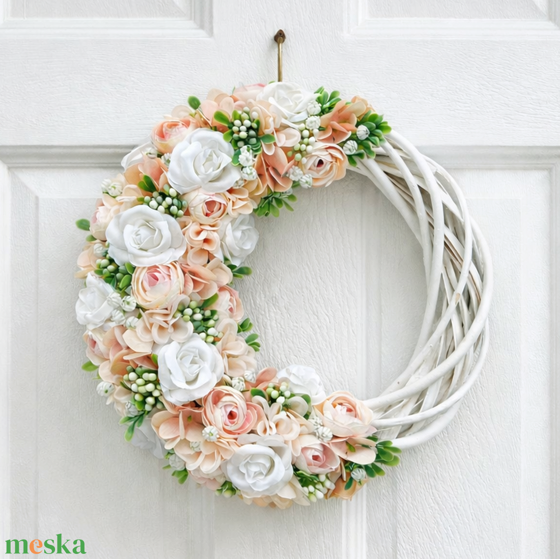 Tavaszi ajtódísz púder rózsaszín - otthon & életmód - dekoráció - ajtó- és ablak dekoráció - ajtódísz & kopogtató - Meska.hu