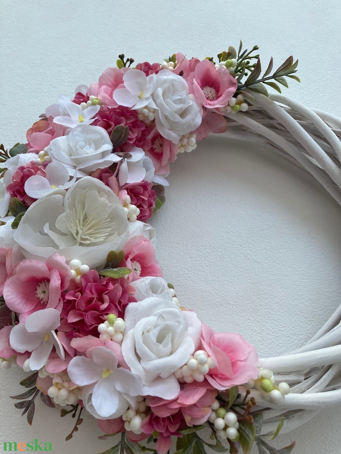 Roózsaszín ajtódísz rózsákkal - otthon & életmód - dekoráció - ajtó- és ablak dekoráció - ajtódísz & kopogtató - Meska.hu