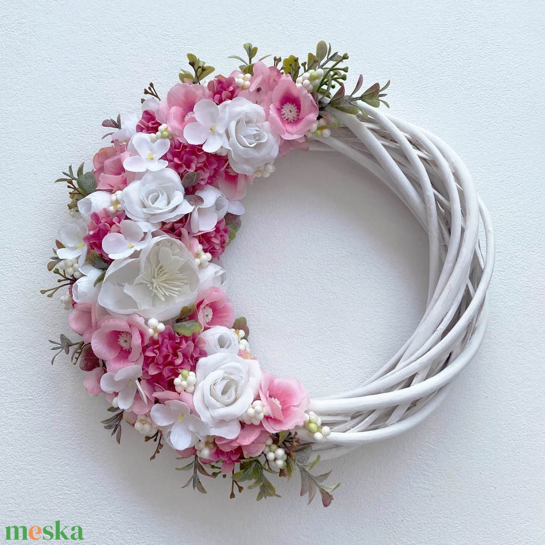 Roózsaszín ajtódísz rózsákkal - otthon & életmód - dekoráció - ajtó- és ablak dekoráció - ajtódísz & kopogtató - Meska.hu