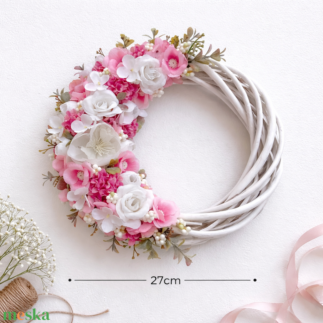 Roózsaszín ajtódísz rózsákkal - otthon & életmód - dekoráció - ajtó- és ablak dekoráció - ajtódísz & kopogtató - Meska.hu