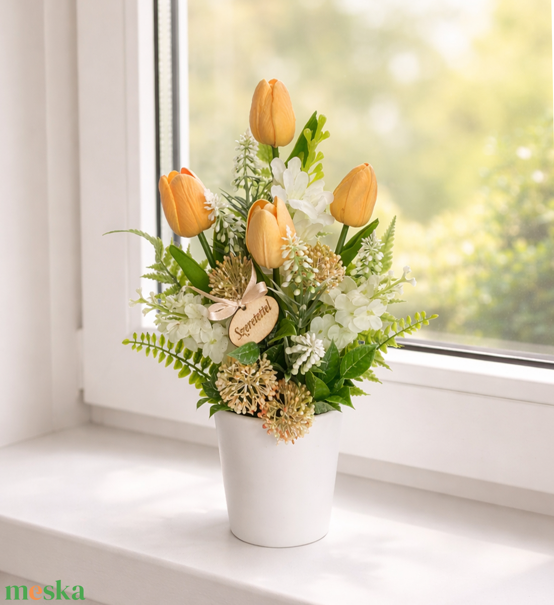 Tulipános asztaldísz anyák napjára - otthon & életmód - virágdekoráció - virágdíszek - asztali virágdísz - Meska.hu