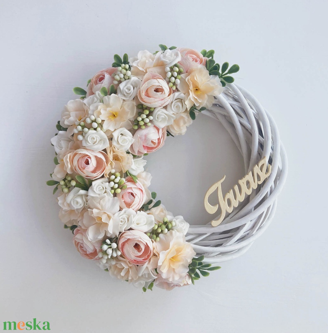 Púder ajtódísz tavasz felirattal - otthon & életmód - dekoráció - ajtó- és ablak dekoráció - ajtódísz & kopogtató - Meska.hu