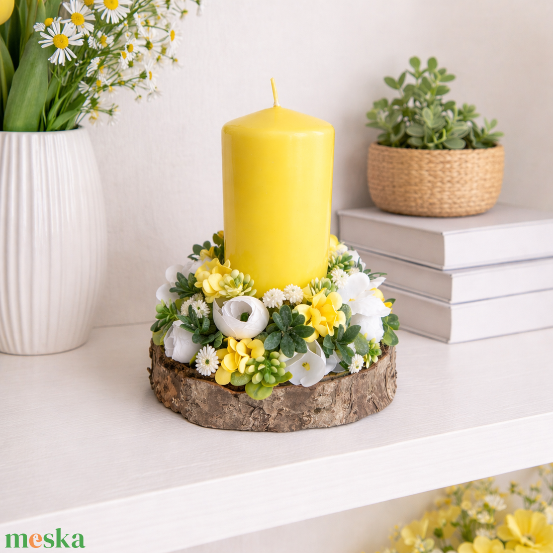 Tavaszi asztaldísz gyertyás - ünnepi díszek, dekorációk - húsvéti díszek és dekorációk - húsvéti asztaldíszek - Meska.hu