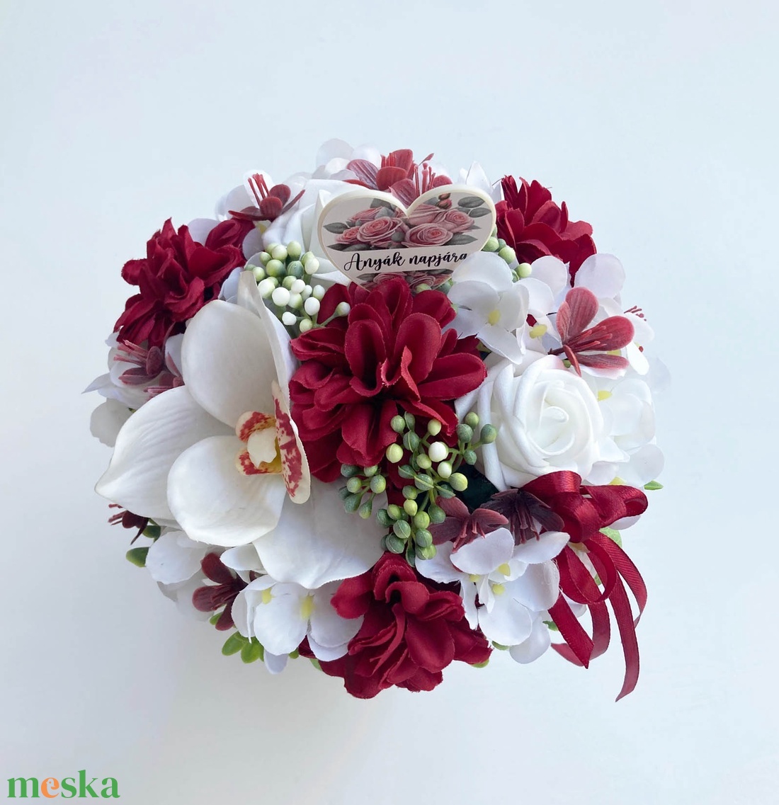 Anyák napi virágbox - bordó fehér - otthon & életmód - virágdekoráció - virágok - virágbox - Meska.hu