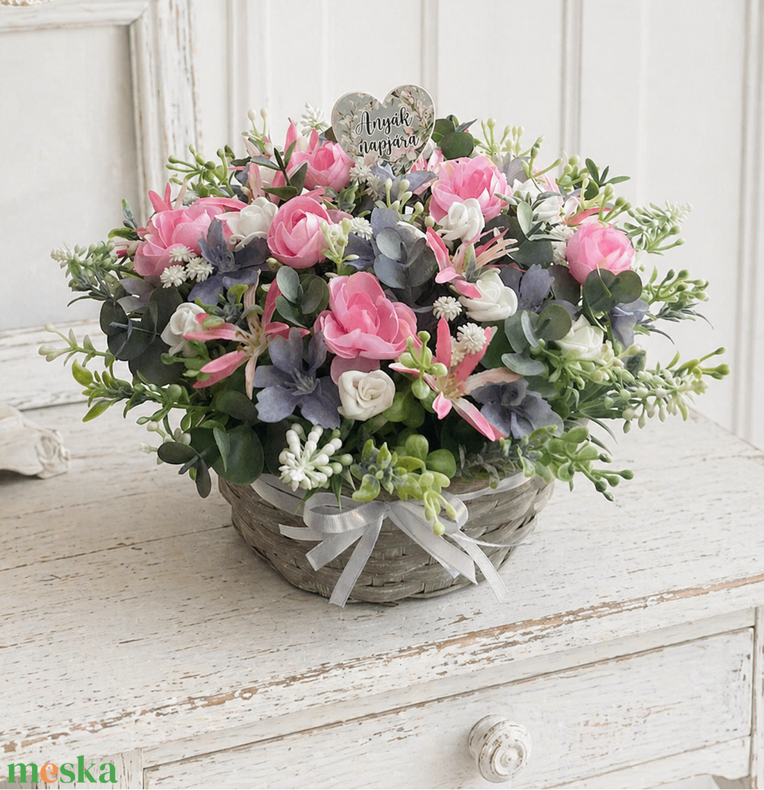 Anyák napi vintage virágkosár - mezei hangulatban - otthon & életmód - dekoráció - asztal és polc dekoráció - asztaldísz - Meska.hu