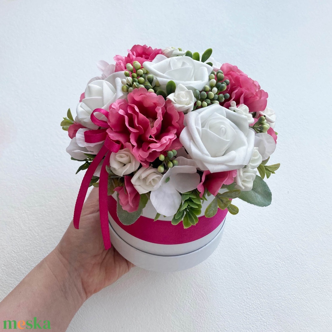 Pink rózsás virágbox - otthon & életmód - virágdekoráció - virágok - virágbox - Meska.hu
