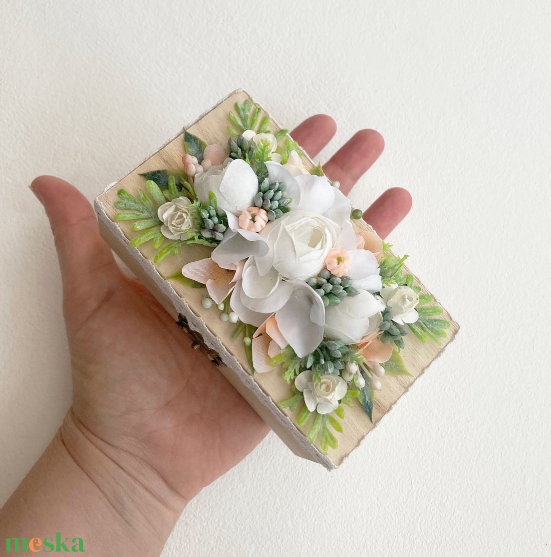 Mini vintage gyűrűtartó doboz barack díszítéssel - esküvő - esküvői ceremónia - gyűrűtartó & gyűrűpárna - Meska.hu