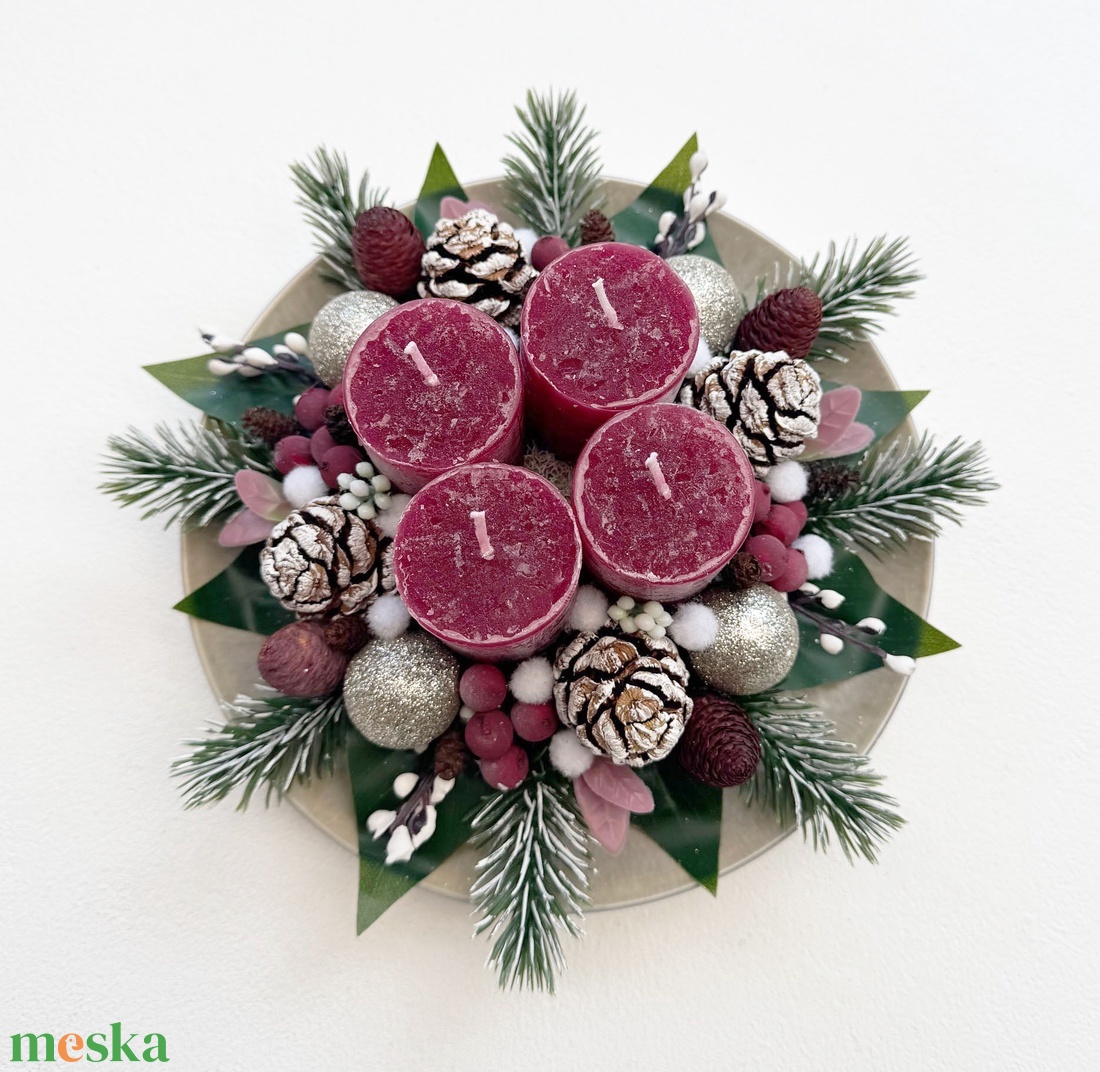 Adventi asztaldísz bordó - karácsony - adventi díszek - adventi koszorú - Meska.hu