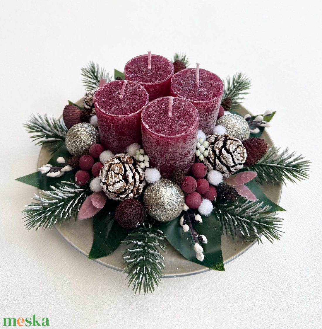 Adventi asztaldísz bordó - karácsony - adventi díszek - adventi koszorú - Meska.hu