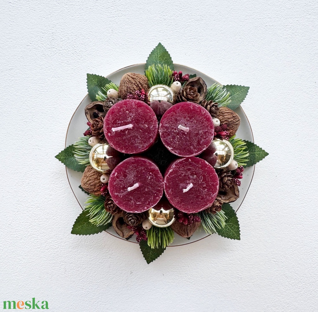 Adventi asztaldísz bordó - karácsony - adventi díszek - adventi koszorú - Meska.hu