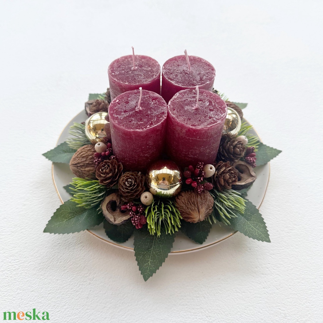 Adventi asztaldísz bordó - karácsony - adventi díszek - adventi koszorú - Meska.hu