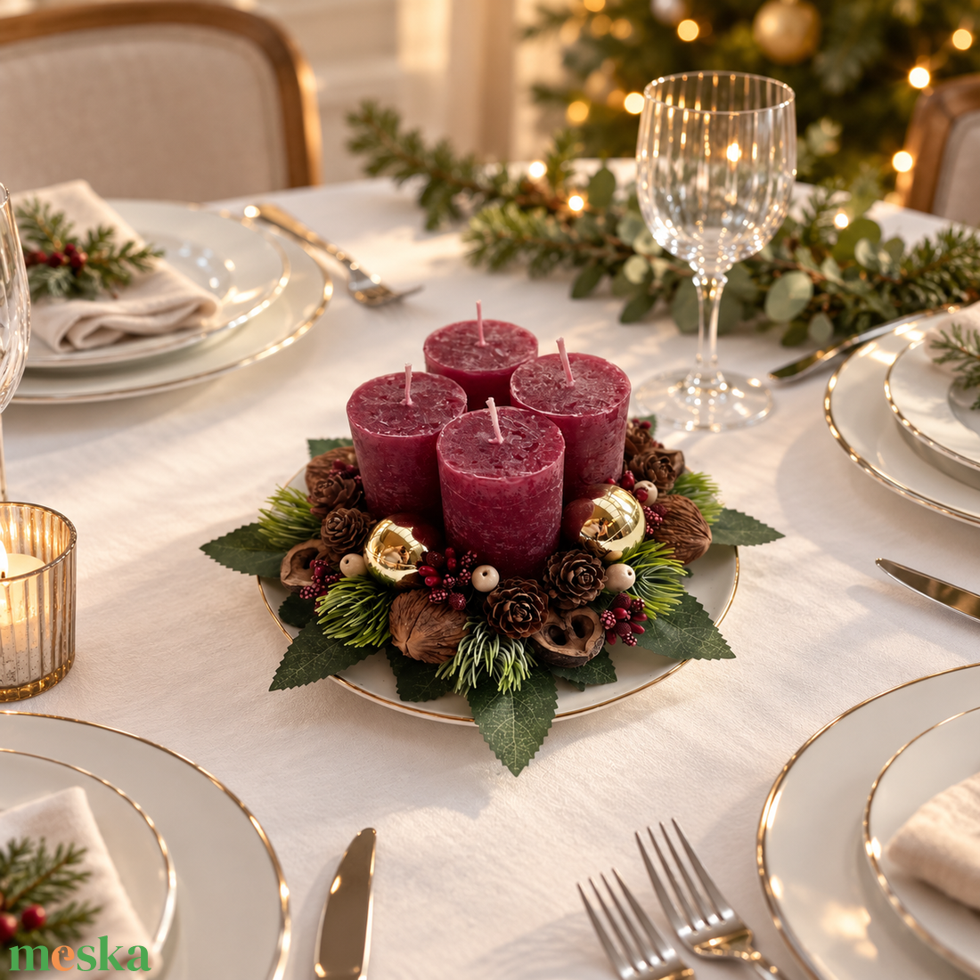 Adventi asztaldísz bordó - karácsony - adventi díszek - adventi koszorú - Meska.hu
